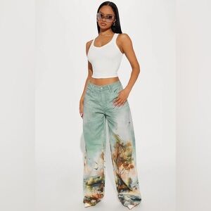Fashion Nova Serene Scene Wide Leg Jeans - Light Blue